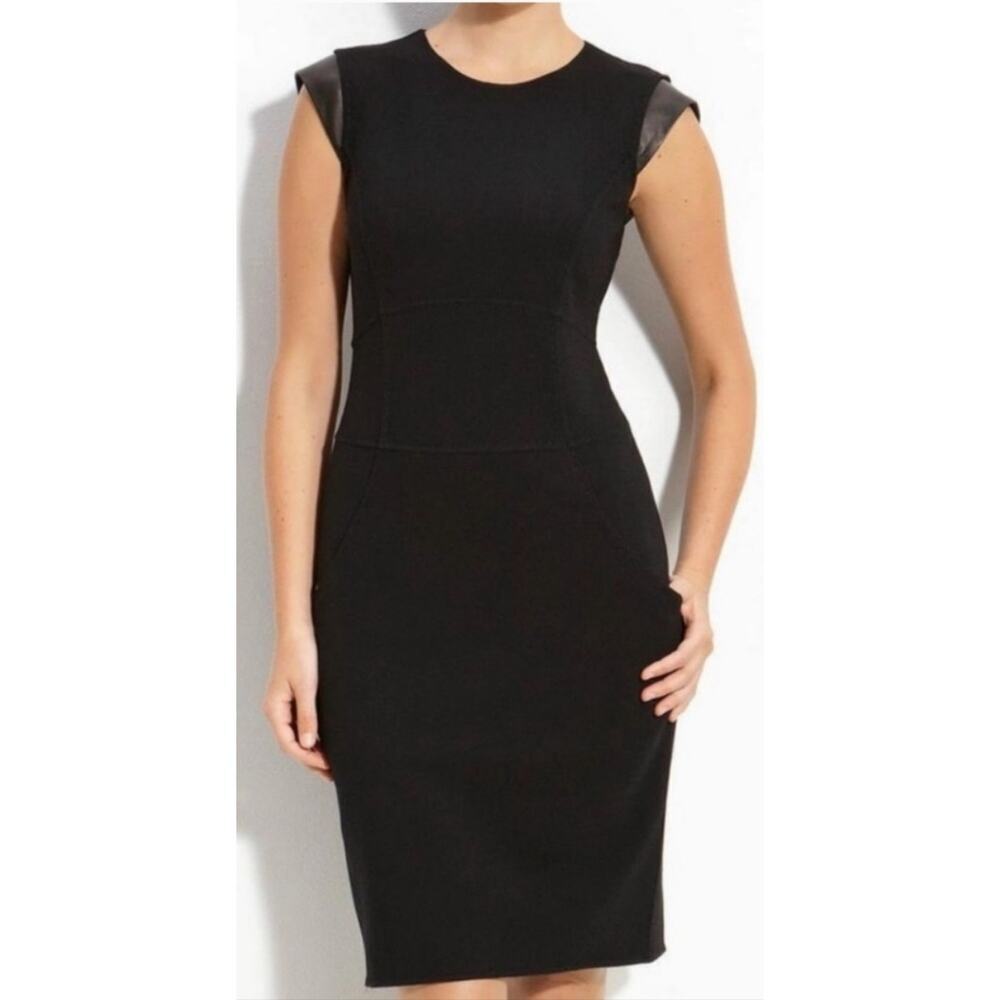 Lafayette 148 New York Black Cap-Sleeve Sheath Midi Dress